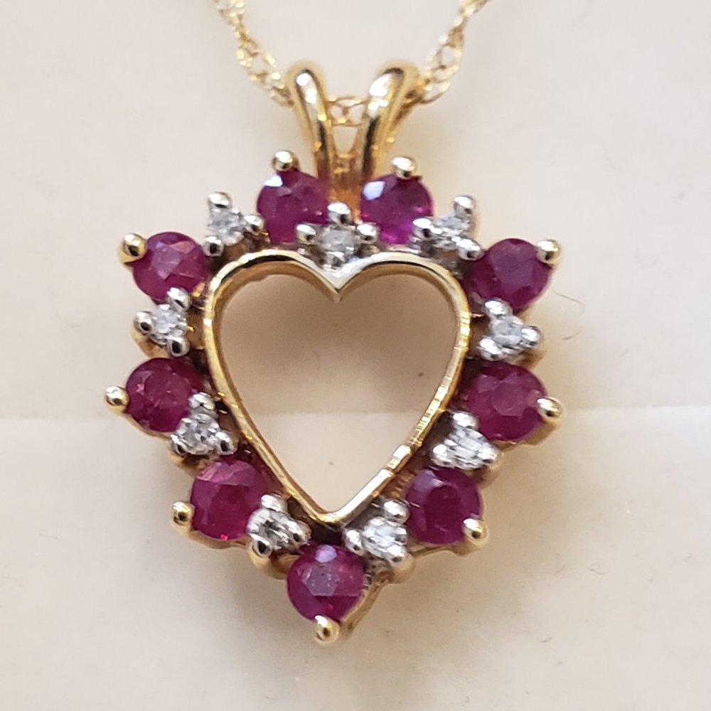 Ruby And Diamond Alternating Heart Pendant 14k Wi… - image 1